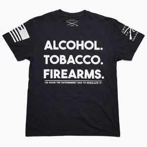 Grunt Style Alcohol Tobacco Firearms Graphic T-Shirt Men’s Medium Black